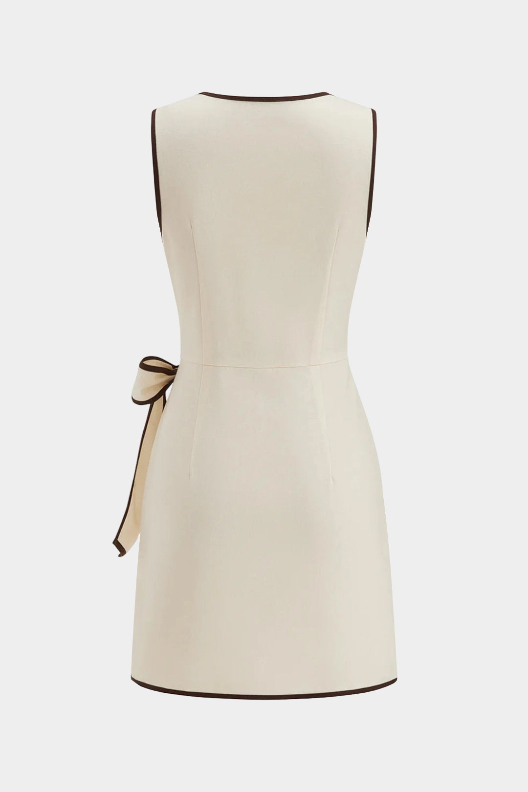 Contrast Binding Linen Asymmetrical Bow V-Neck Sleeveless Mini Dress