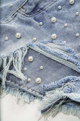 Denim High Waist Beaded Shorts