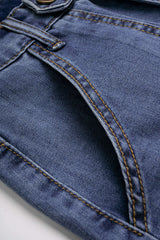 Denim Button Pocket Short Sleeve Shirt And Skirt Set
