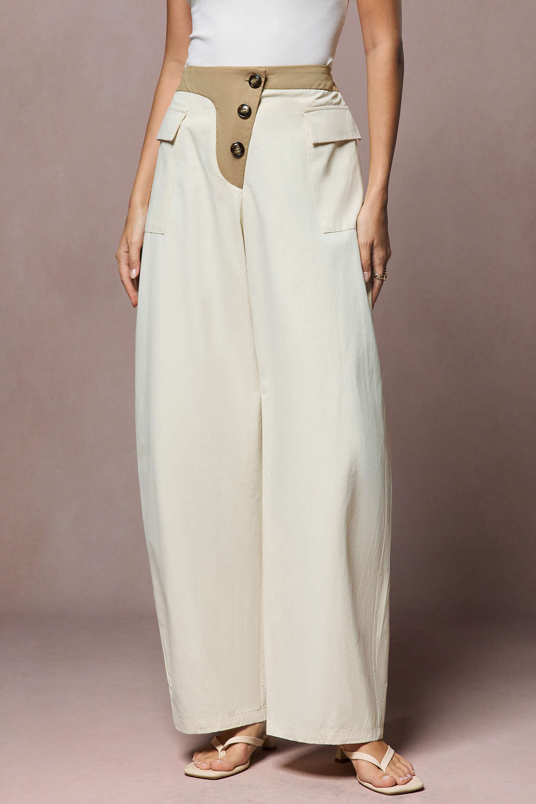 Asymmetrical Button Wide Leg Trousers