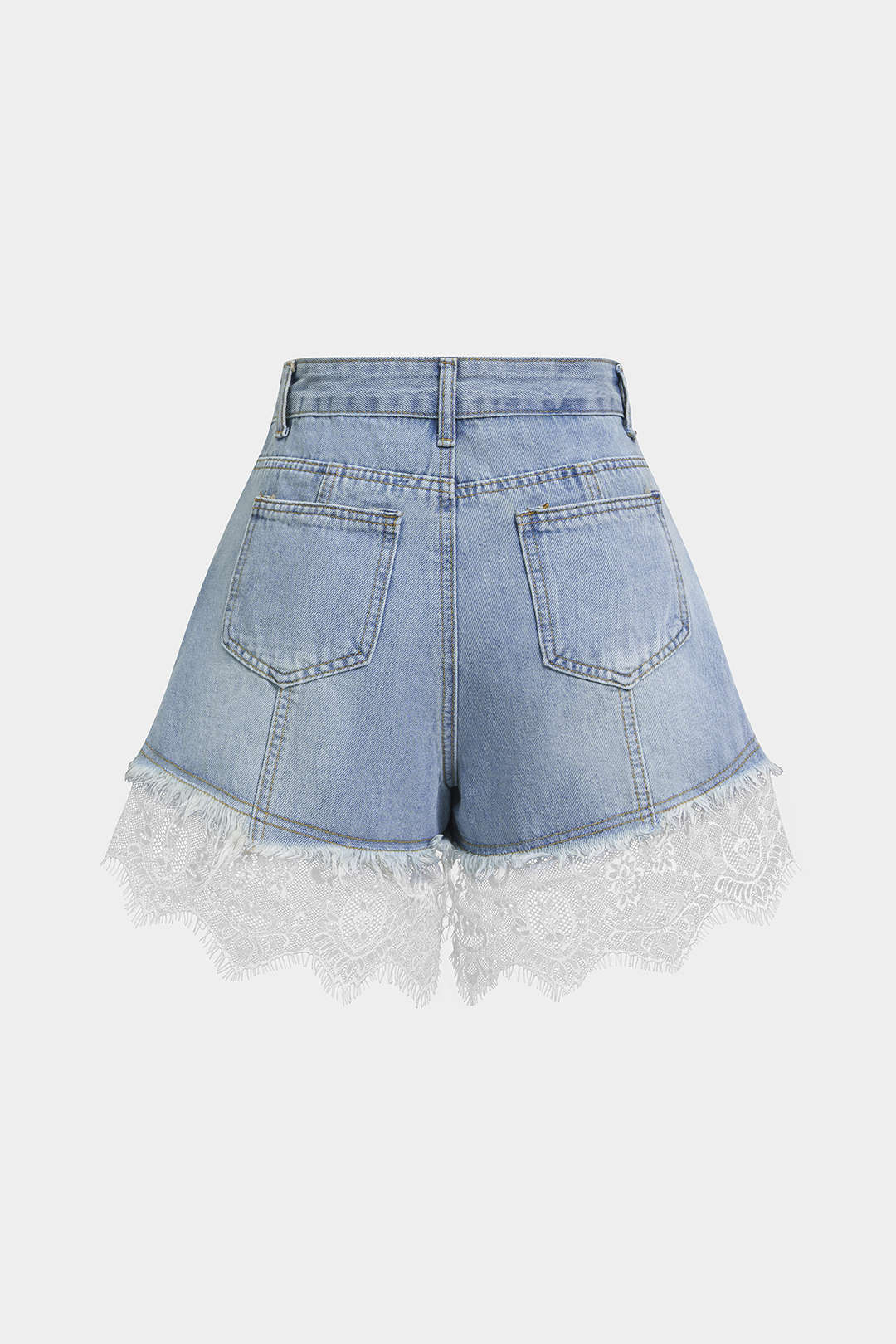 Denim Patchwork Lace Pocket Shorts