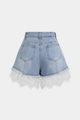 Denim Patchwork Lace Pocket Shorts