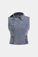 Denim Asymmetrical Button Tank Top