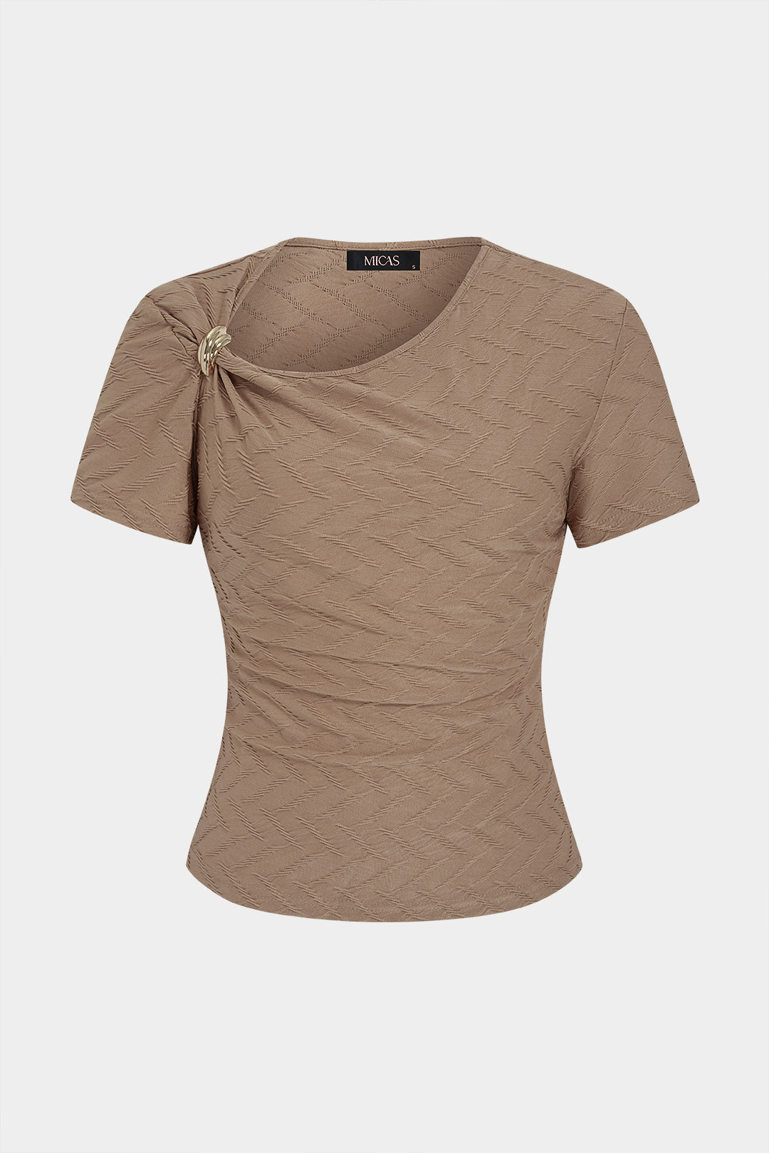 Asymmetrical Metallic Ruched Short Sleeve T-Shirt