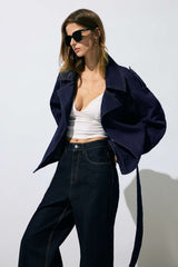 Denim Belted Asymmetrical Outerwear
