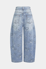 Denim Floral Print Jeans