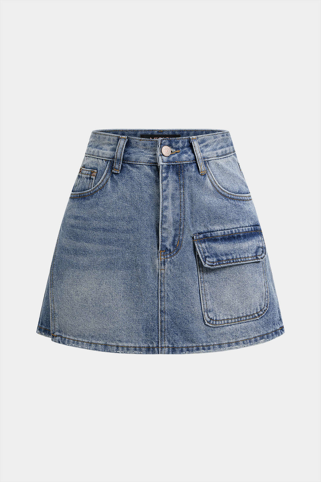 Denim High Waist Pocket Wide Leg Skirt