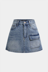 Denim High Waist Pocket Wide Leg Skirt