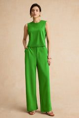Basic Solid Sleeveless Top And Straight Leg Pants Set