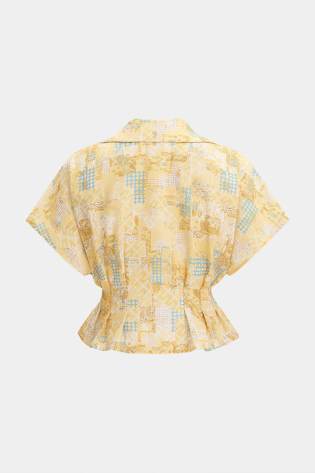 Artistic Print V-Neck Ruched Short Sleeve Top