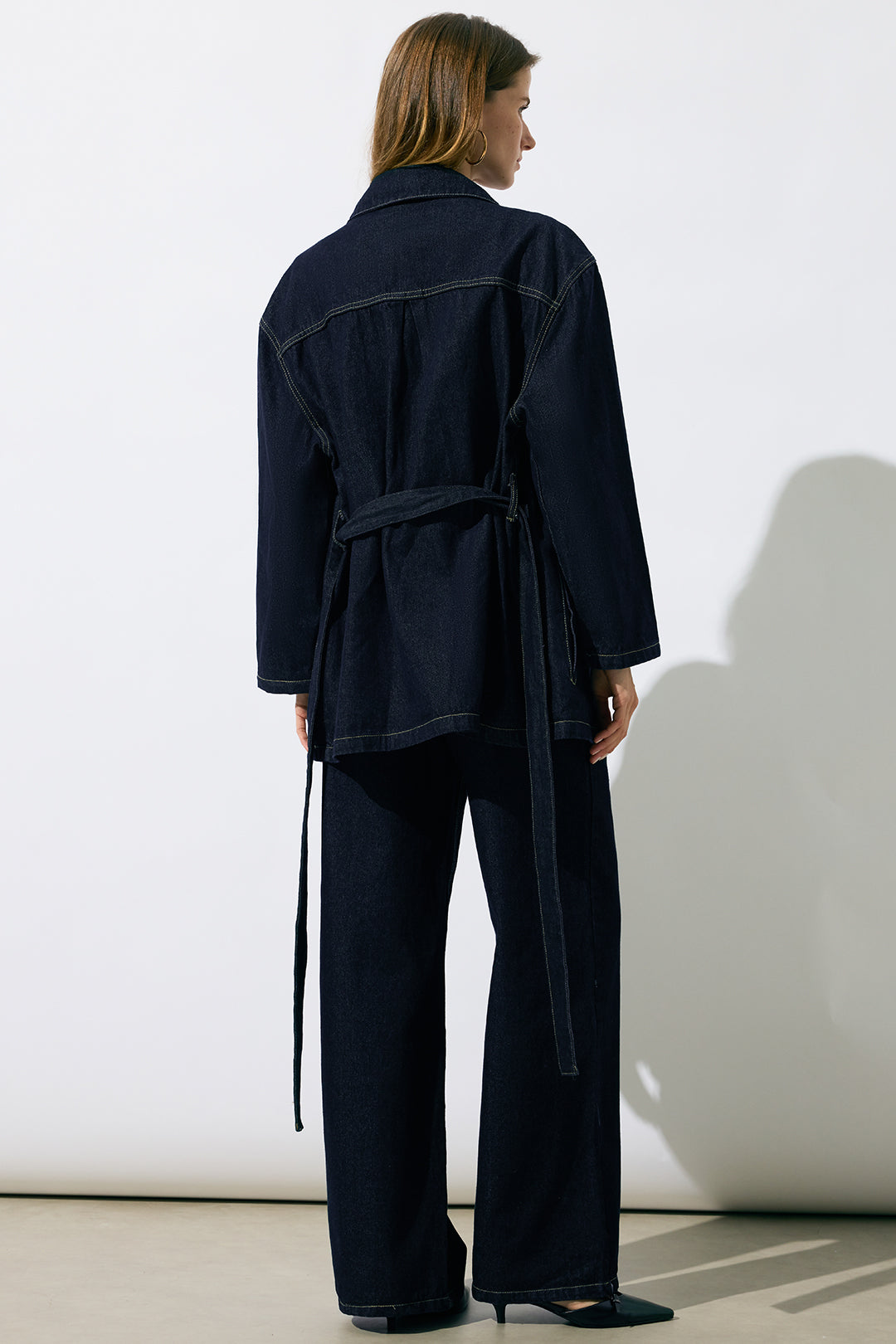 Denim Belted Long Sleeve Shirt