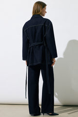 Denim Belted Long Sleeve Shirt
