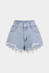 Denim Cut Out Ripped Cut Out Pocket Shorts