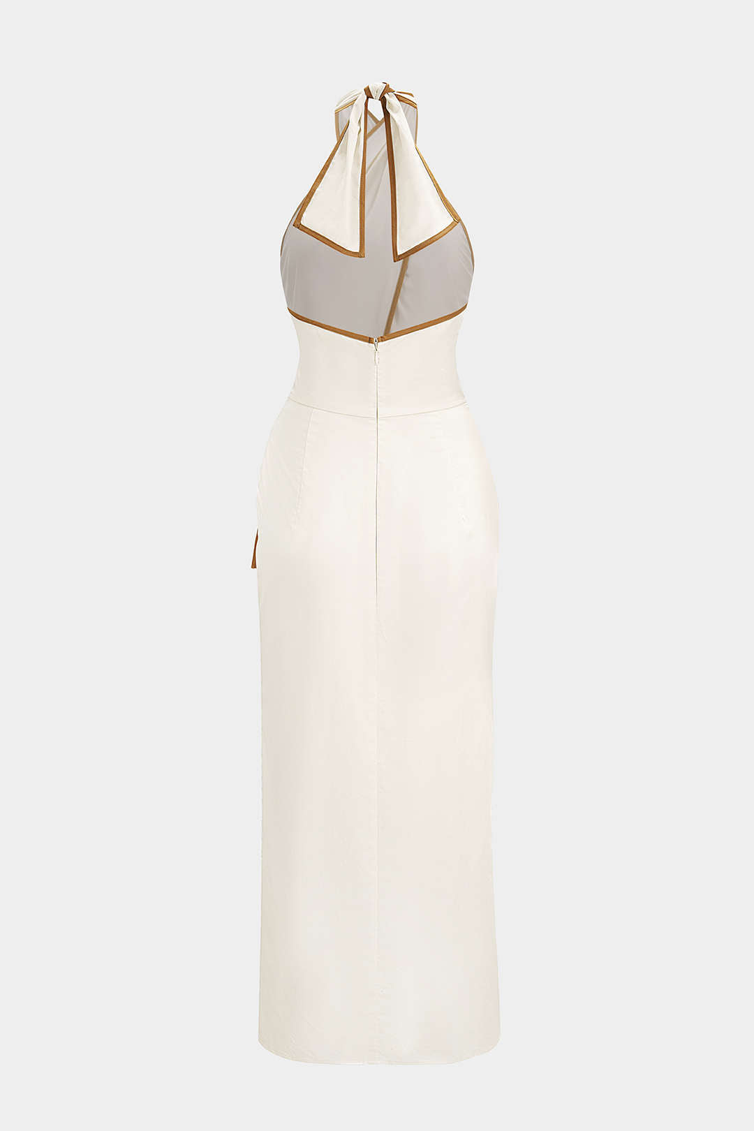 Contrast Binding Crossed Halter Asymmetrical Tie-Up Backless Sleeveless Midi Dress