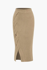 Crossed Sweater Asymmetrical Midi Skirt