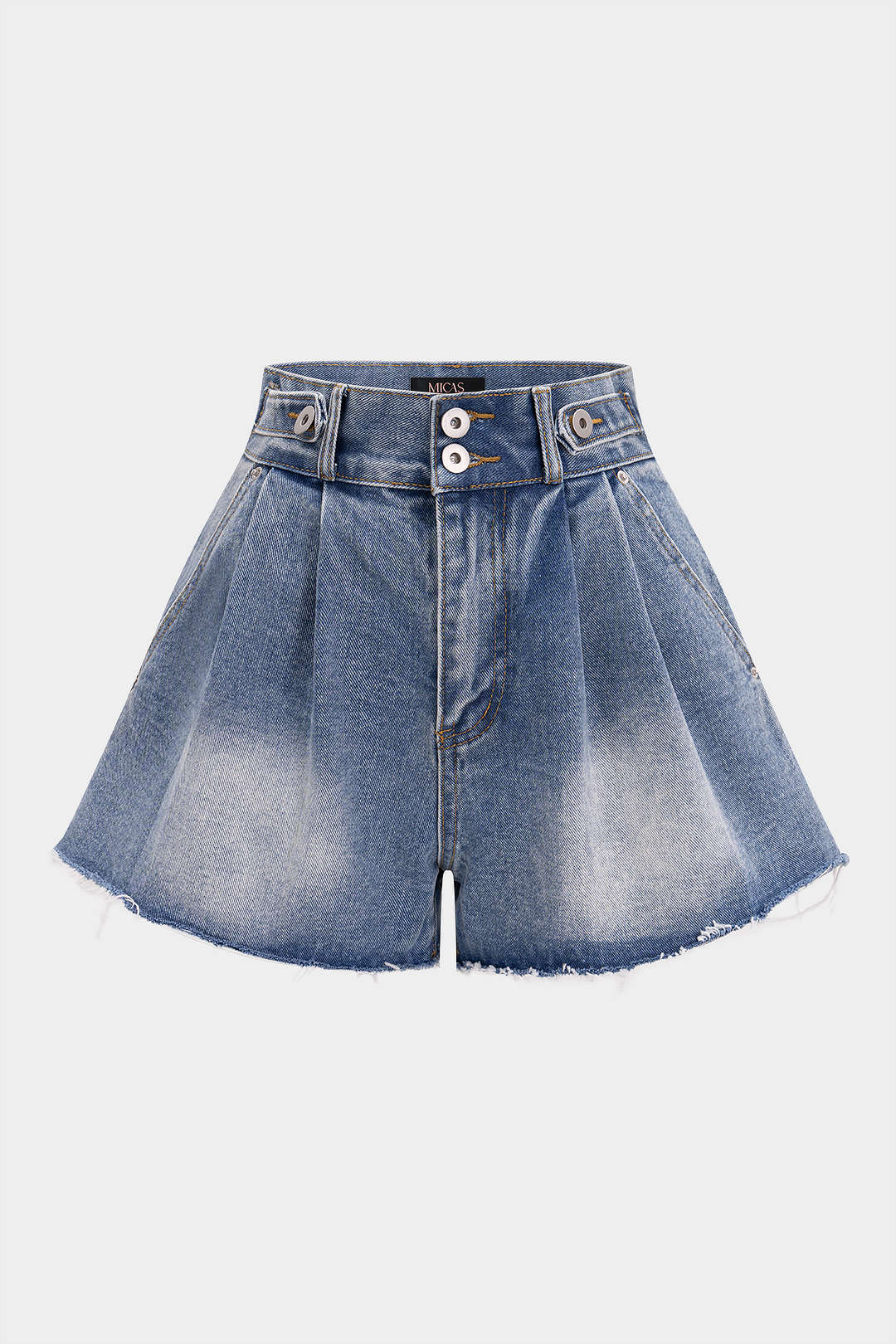 Denim High Waist Frayed Wide Leg Shorts
