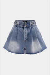 Denim High Waist Frayed Wide Leg Shorts