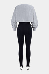 Contrast Round Neck Asymmetrical Long Sleeve Jumpsuit