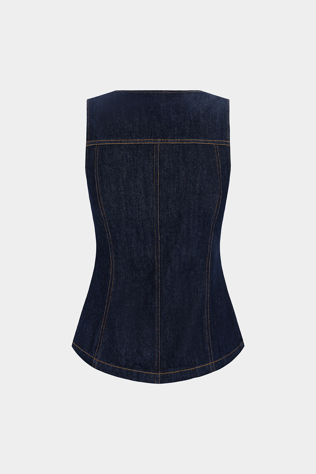 Denim Round Neck Asymmetrical Metallic Button Tank Top