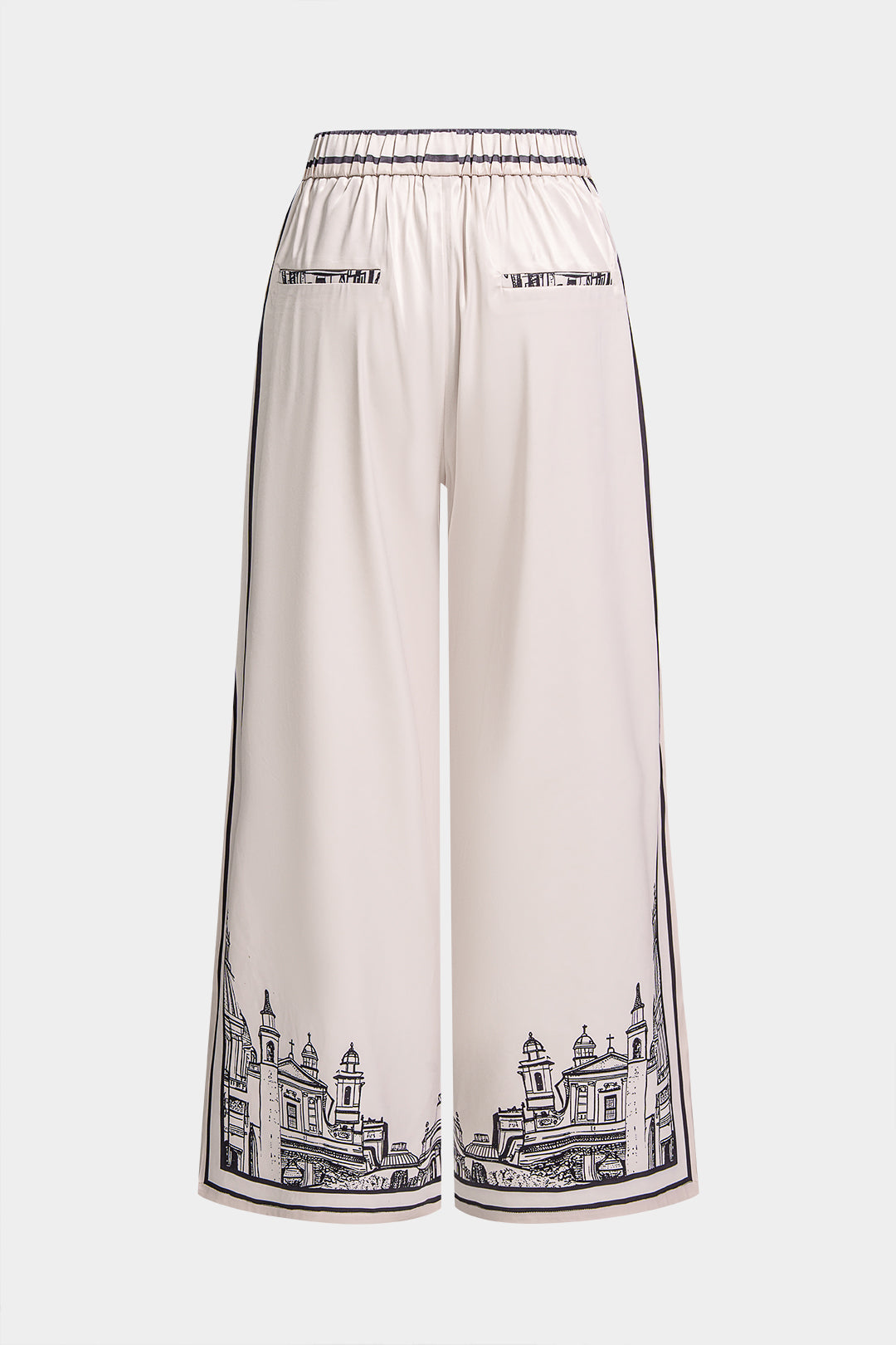 Artistic Print Satin Ruched Asymmetrical Wide Leg Pants