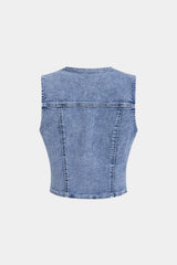 Denim Button Cropped Vest