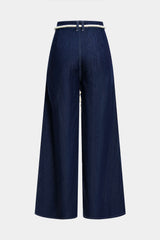 Denim Tie Front Ruched Straight Leg Jeans