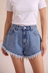 Denim Frayed Wide Leg Shorts