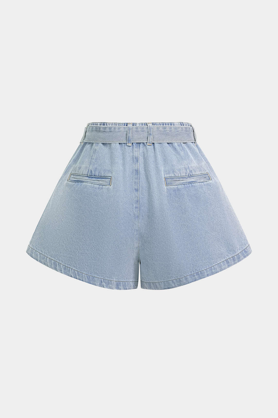 Denim Belted High Waist Pleated Wide Leg Shorts