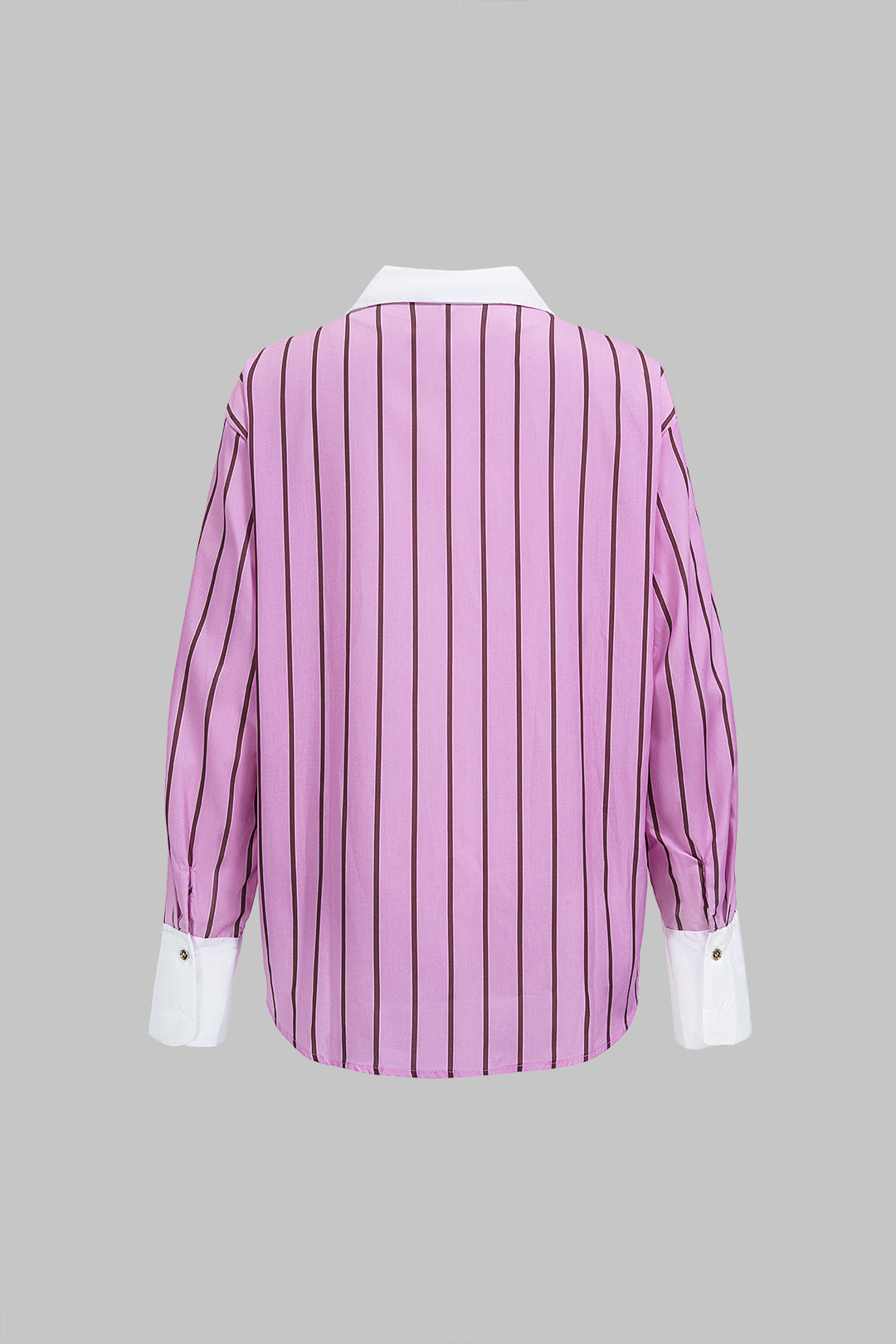 Contrast Stripes Print V-Neck Button Long-Sleeve Shirt