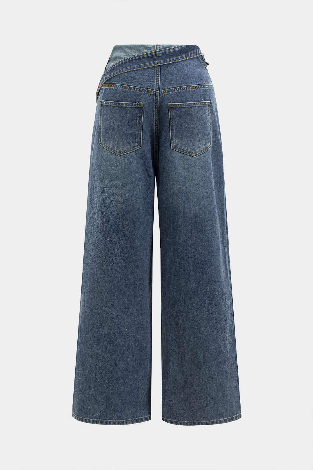 Denim Asymmetrical High Waist Straight Leg Jeans
