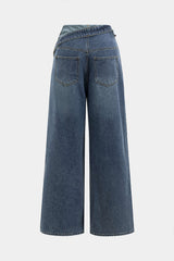 Denim Asymmetrical High Waist Straight Leg Jeans
