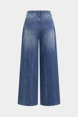Denim Patchwork High Waist Straight Leg Jeans