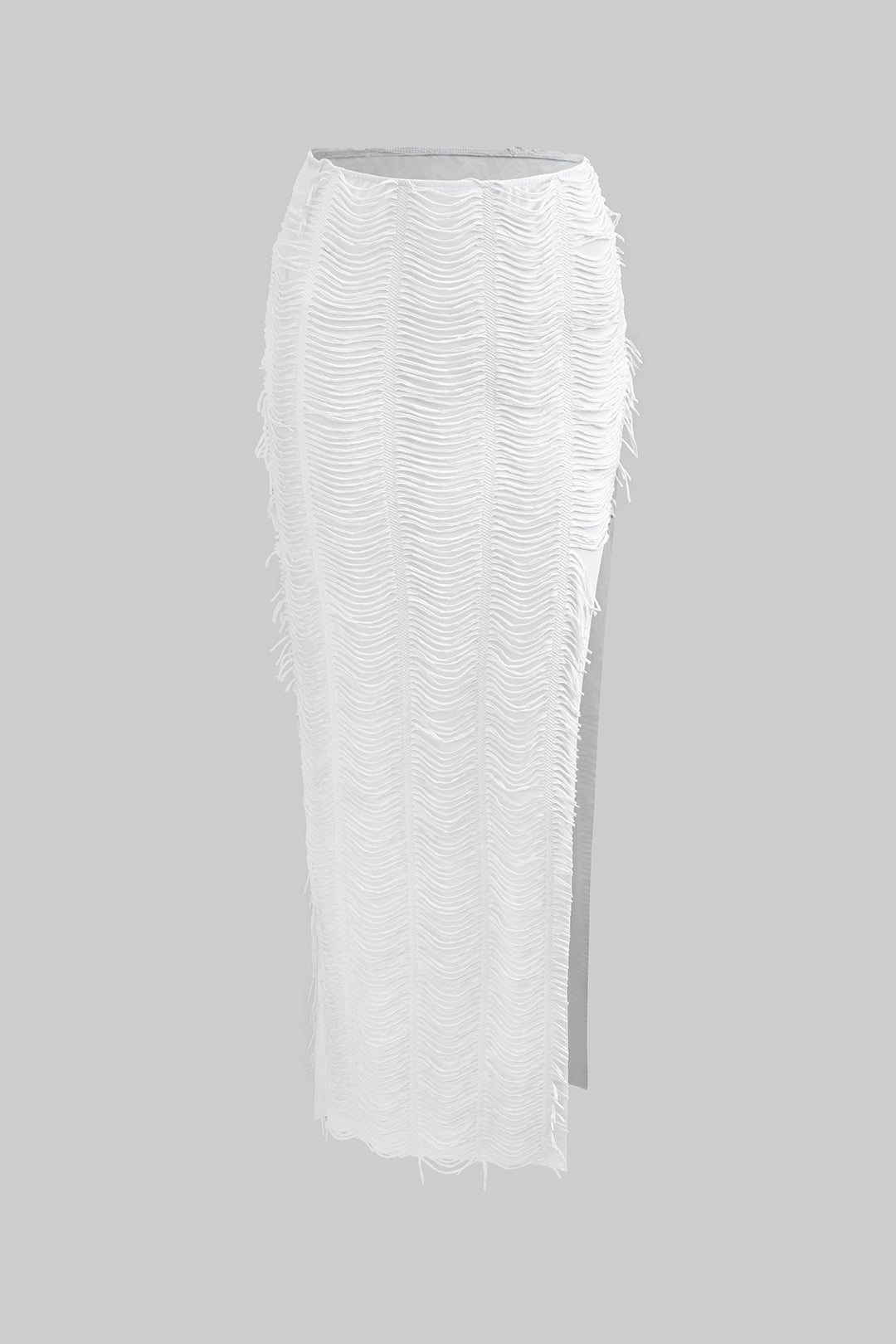Distressed V-neck Cap Sleeve Crop Top And Slit Maxi Skirt Set