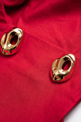 Asymmetrical Metallic Button Crossed Long-Sleeve Shirt