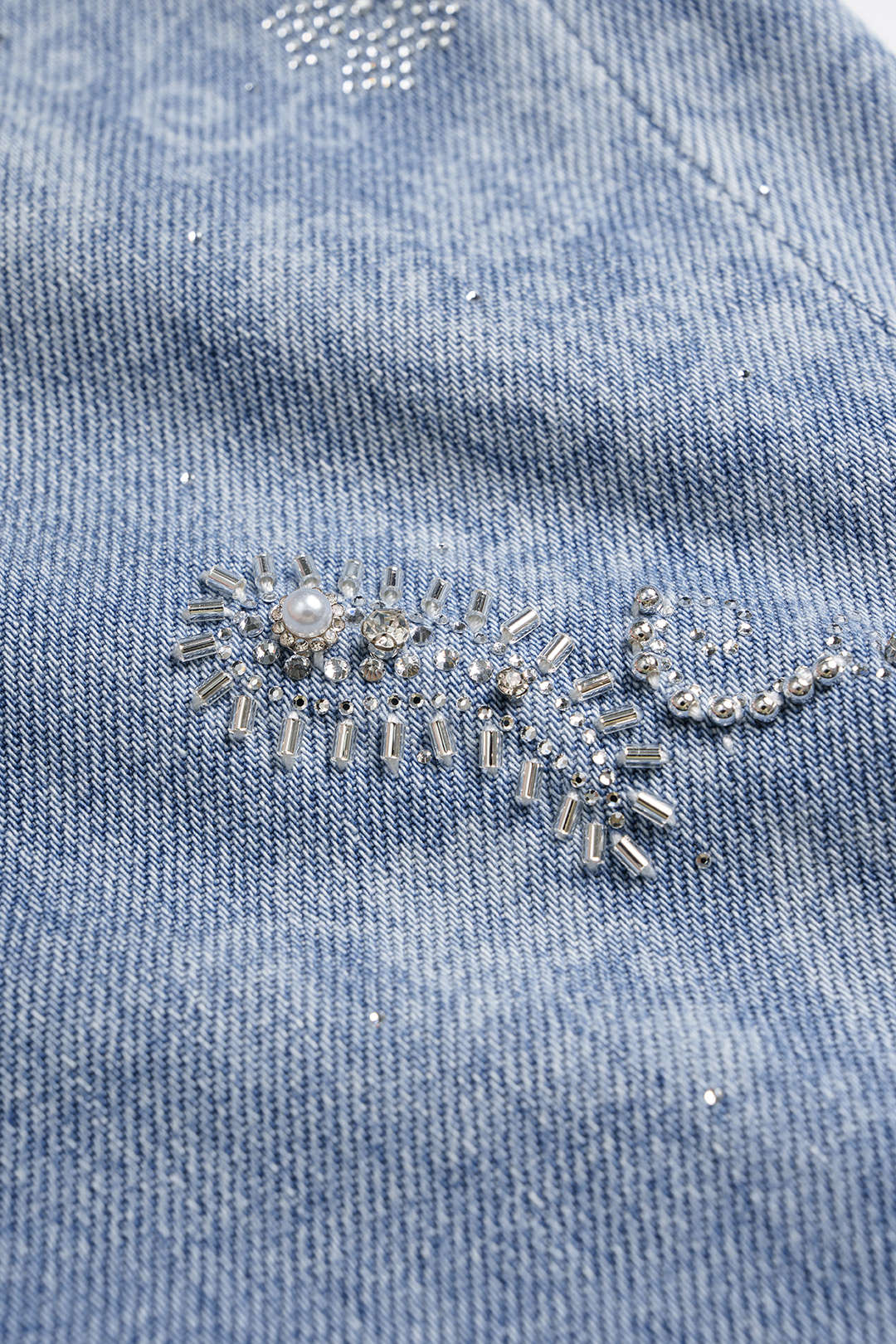 Denim Artistic Print Rhinestone Straight Leg Jeans
