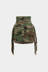 Camo Frayed Patchwork Fringe Mini Skirt