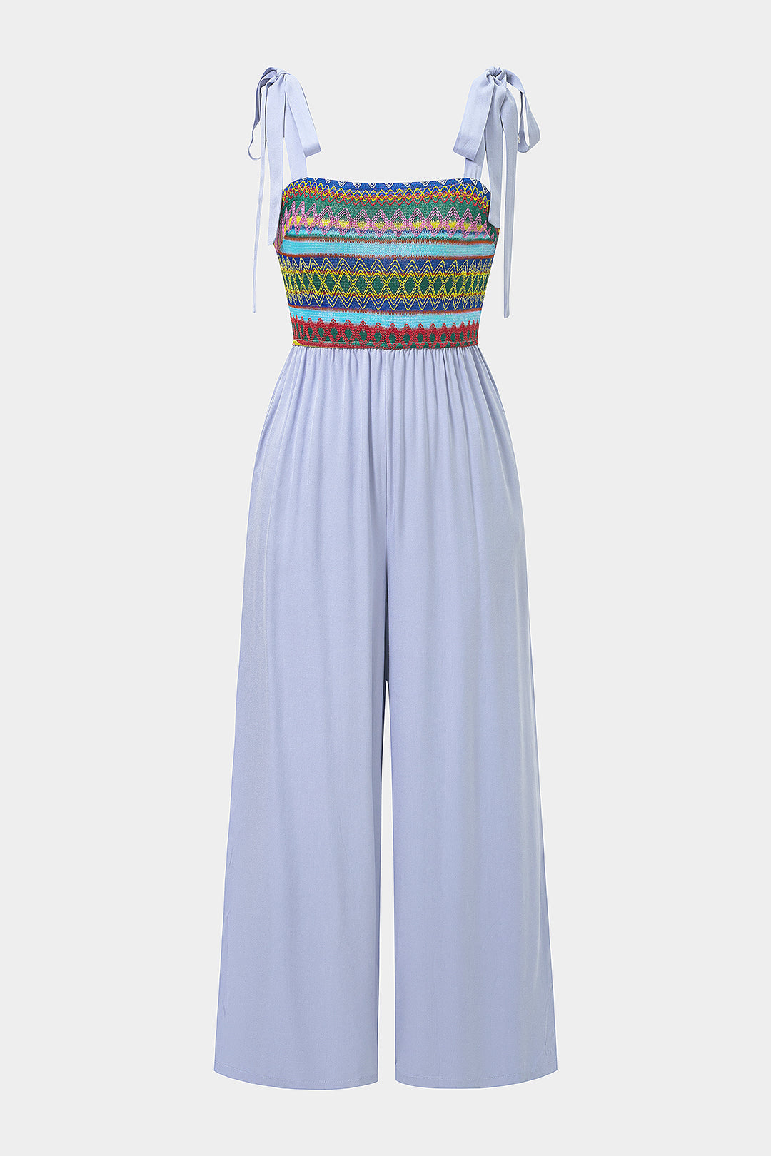 Color Block Print Tie-Up Slip Sleeveless Jumpsuit