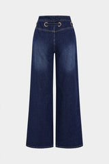 Denim Belted Zipper Metallic Jeans