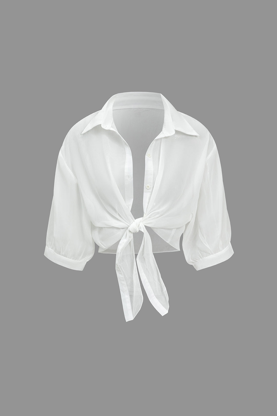 Chiffon Button Tie-Up Short-Sleeve Shirt