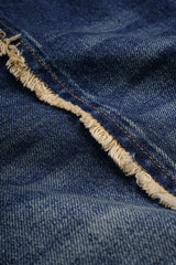 Denim Fringe Asymmetrical Pocket Horseshoe Jeans