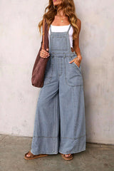 Denim Pocket Slip Sleeveless Wide Leg Jumpsuit