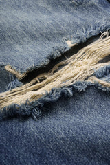 Denim Asymmetrical Frayed Barrel Jeans
