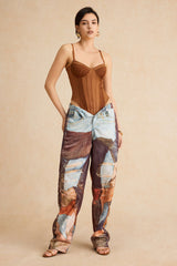 Color Block Button Wide Leg Trousers