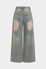 Denim Frayed Straight Leg Jeans