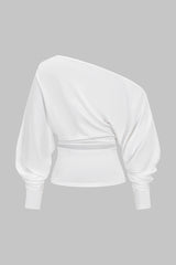 Cut Out One Shoulder Ruched Long Sleeve T-Shirt