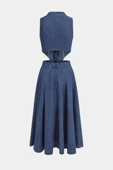 Denim Button Cut Out Midi Dress