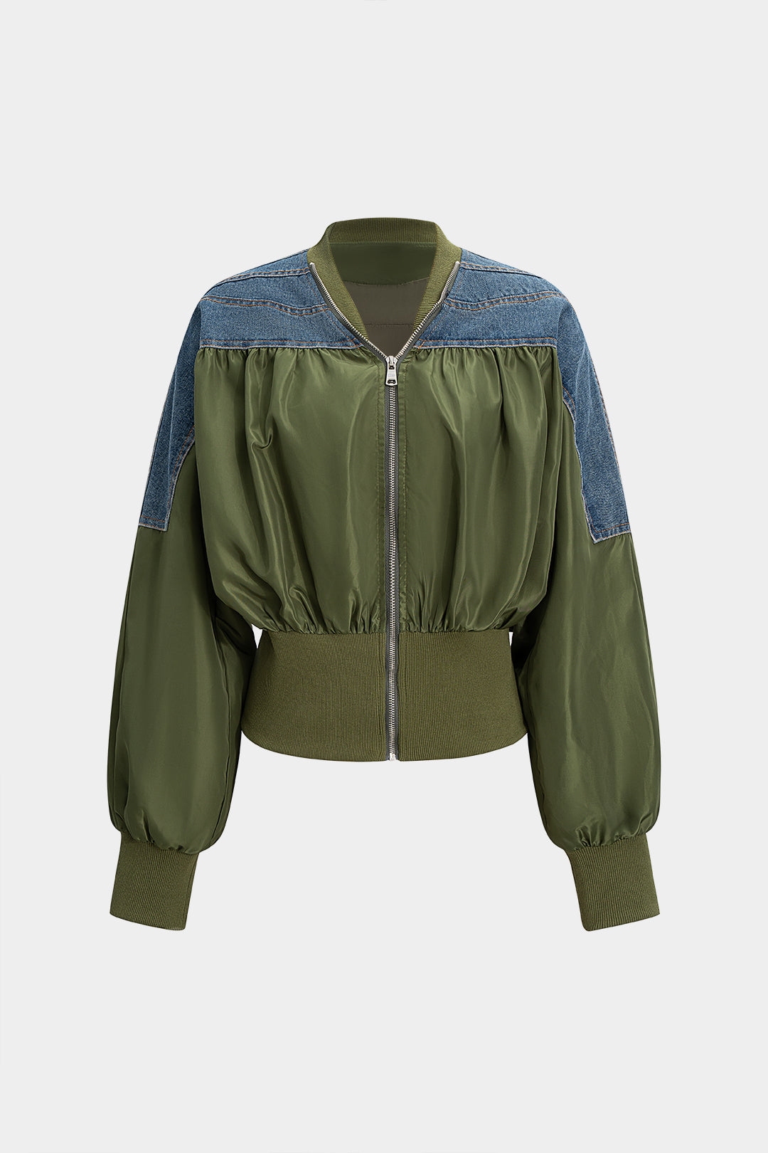 Denim Patchwork Zipper Jacket