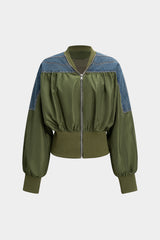 Denim Patchwork Zipper Jacket