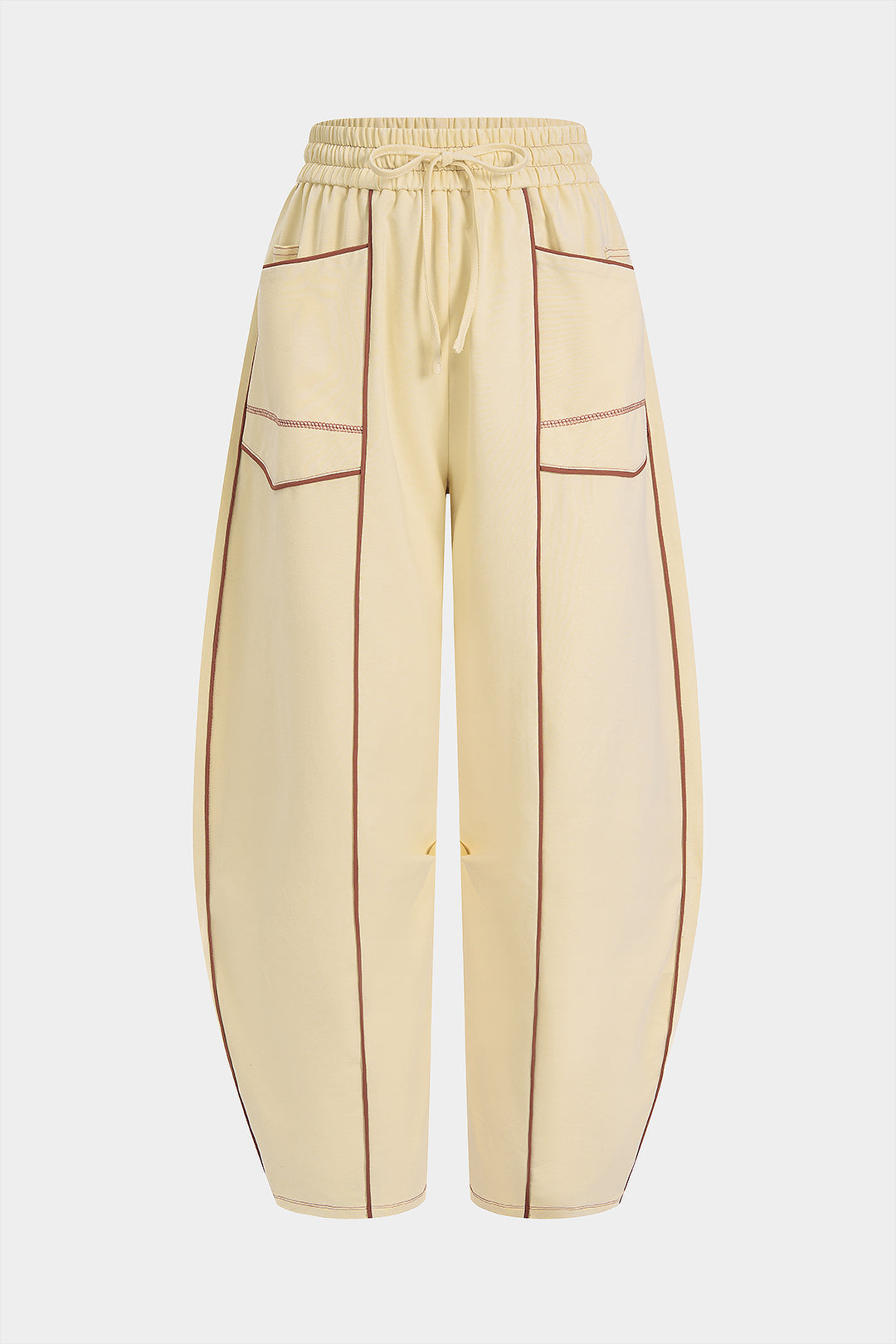 Contrast Shirred Waistband Drawstring Wide Leg Pants