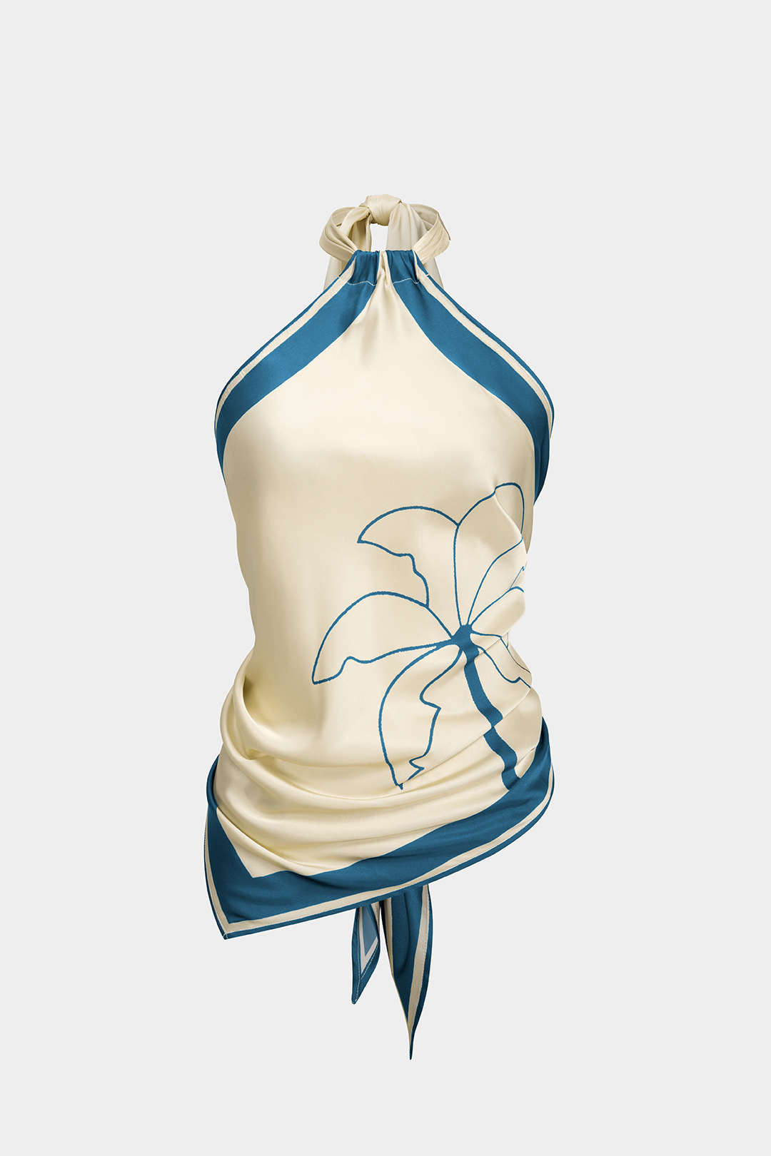 Contrast Floral Print Satin Halter Neck Tie-Up Backless Tank Top